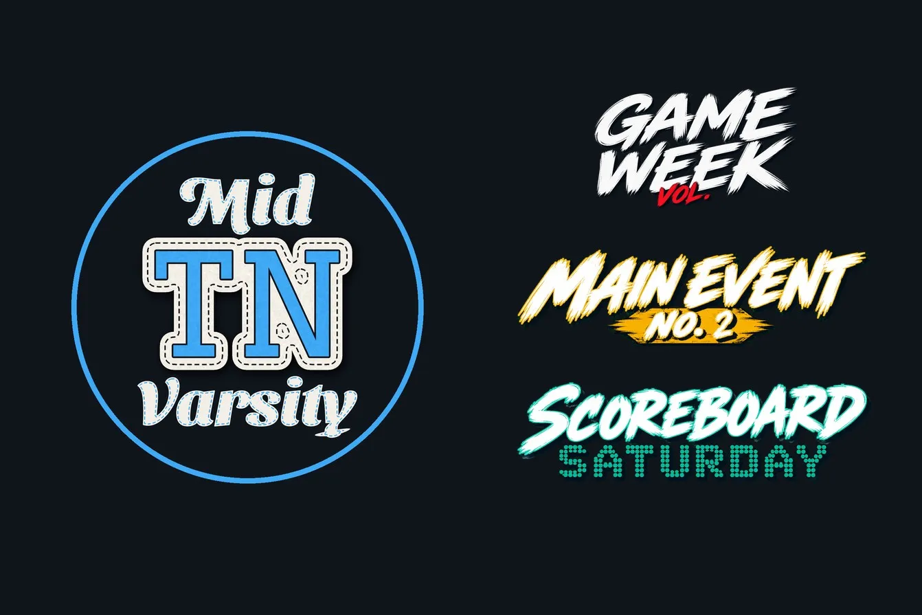 The Mid TN Varsity logo beside the Game Week, Main Event and Scoreboard Saturday badges